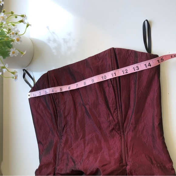 Jessica McClintock Satin Burgundy Prom Gown Strapeless Ballroom Dress Size 7 - Picture 5 of 15